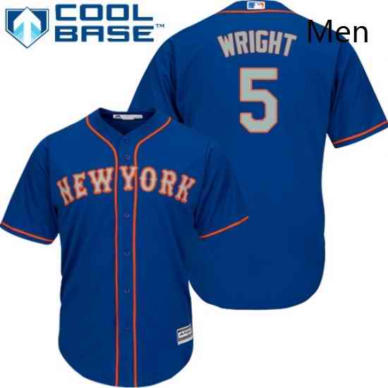 Mens Majestic New York Mets 5 David Wright Replica Royal Blue Alternate Road Cool Base MLB Jersey